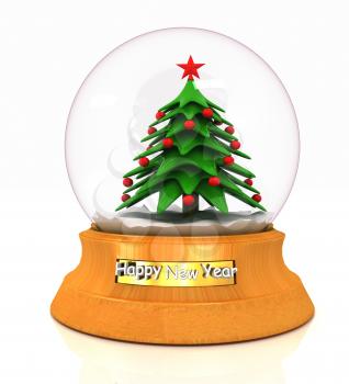 Christmas Snow globe with the falling snow and christmas tree on a white background