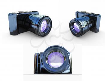 3d illustration of photographic camera on white background