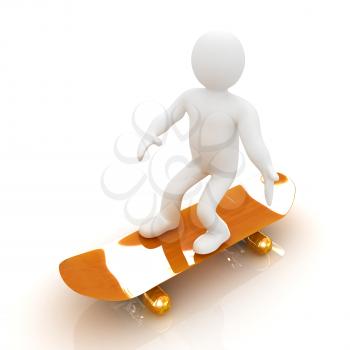 3d white person with a skate and a cap. 3d image on a white background