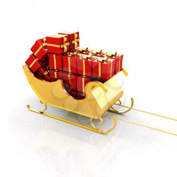 Christmas Santa sledge with gifts on a white background 