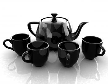 black teapot and cups