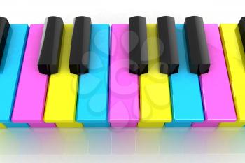 Colorfull piano keys on a white background 