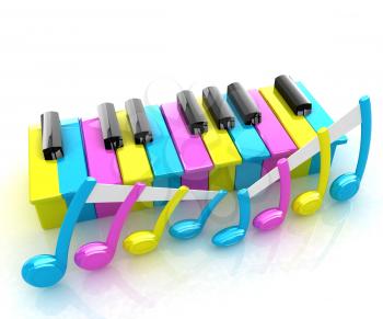 Colorfull piano keys on a white background 