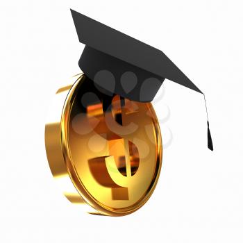 Graduation hat on gold dollar coin