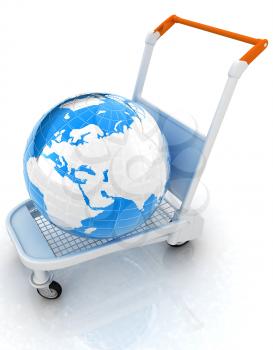 Trolley for luggage at the airport and earth. International tourism concept