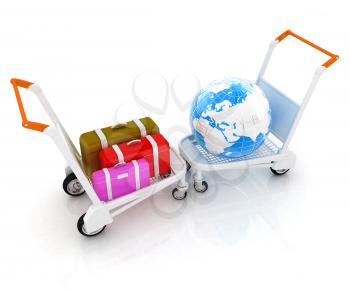 Trolley for luggage at the airport and earth. International tourism concept