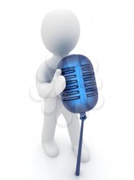 3D man with a microphone on a white background 