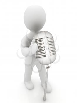 3D man with a microphone on a white background 