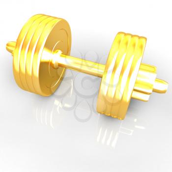 Gold dumbbells on a white background