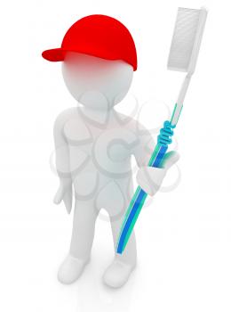 3d man with toothbrush on a white background 