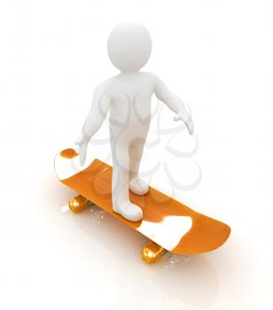 3d white person with a skate and a cap. 3d image on a white background