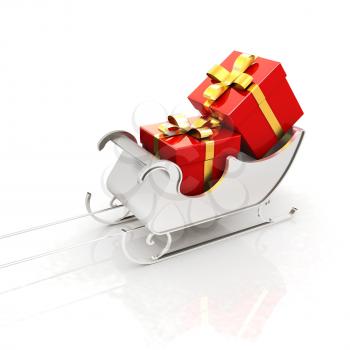 Christmas Santa sledge with gifts on a white background 