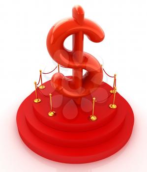 Dollar sign on podium. 3D icon on white background 