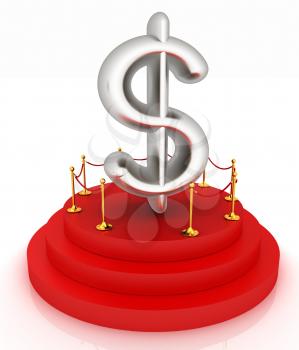 Dollar sign on podium. 3D icon on white background 