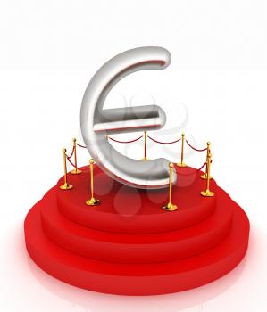 Euro sign on podium. 3D icon on white background 