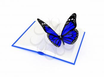 butterfly on a book on a white background