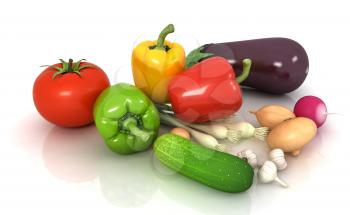 fresh vegetables with green leaves on a white background