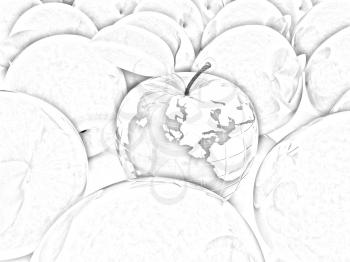 Apple earth and apples on a white background