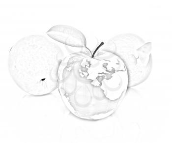 Apple earth and apples on a white background