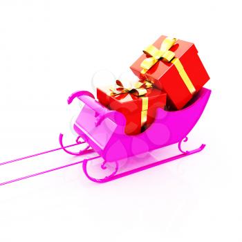 Christmas Santa sledge with gifts on a white background 