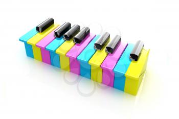 Colorfull piano keys on a white background 