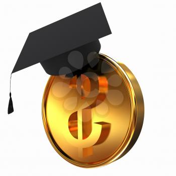 Graduation hat on gold dollar coin