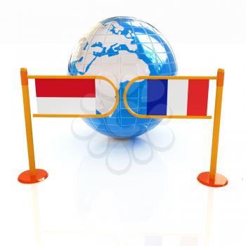 Three-dimensional image of the turnstile and flags of France and Monaco on a white background 