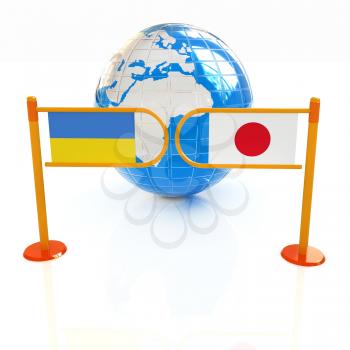 Three-dimensional image of the turnstile and flags of Japan and Ukraine on a white background 