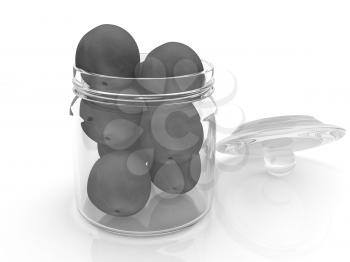 Jar with peaches on white background 