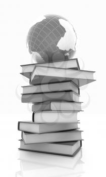 Colorful books and earth on a white background