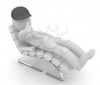 3d white man lying chair with thumb up on white background 