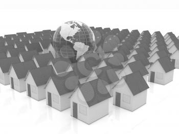 Houses and Earth on a white background