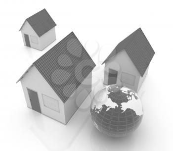 Houses and Earth on a white background