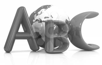 abc text and earth on white background