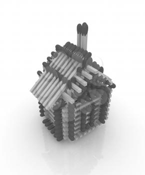 Log house from matches pattern on white 