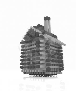 Log house from matches pattern on white 