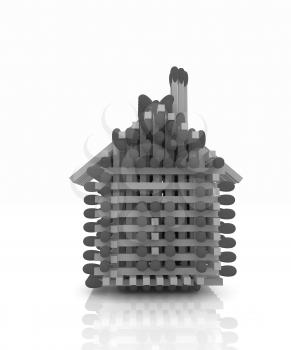 Log house from matches pattern on white 