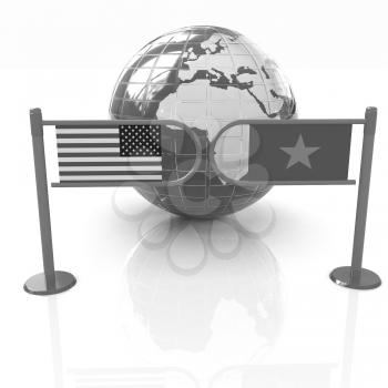 Three-dimensional image of the turnstile and flags of USA and Vietnam on a white background 