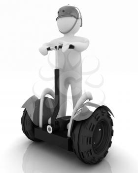 3d white person riding on a personal and ecological transport.3d image. 