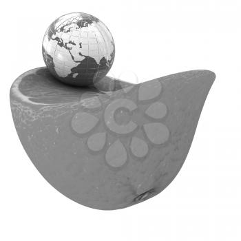 Earth and orange fruit on white background. Creative conceptual image. 