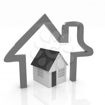 3d green house and icon house on white background 