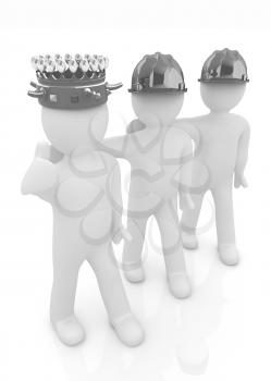 3d people - man, person with a golden crown. King with person with a hard hat