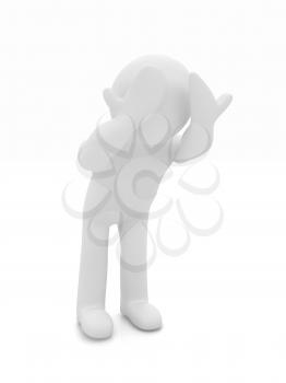 3d personage with hands on face on white background. Series: human emotions