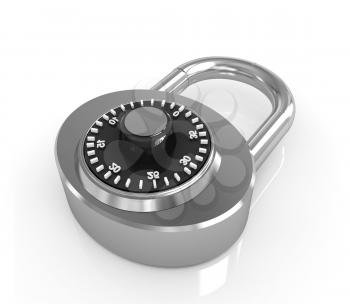 Illustration of security concept with gold locked combination pad lock on a white background