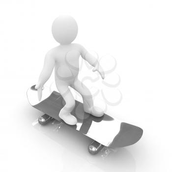 3d white person with a skate and a cap. 3d image on a white background