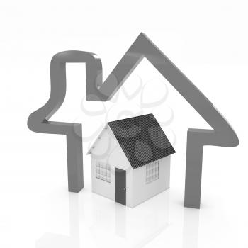 3d green house and icon house on white background 