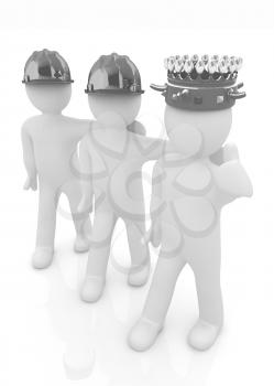 3d people - man, person with a golden crown. King with person with a hard hat