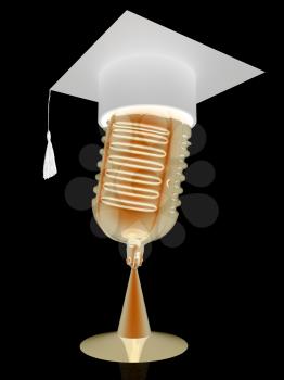 New 3d concept of education with microphone and graduation hat