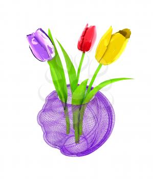 Tulips with leaf in vase