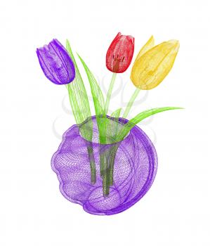 Tulips with leaf in vase